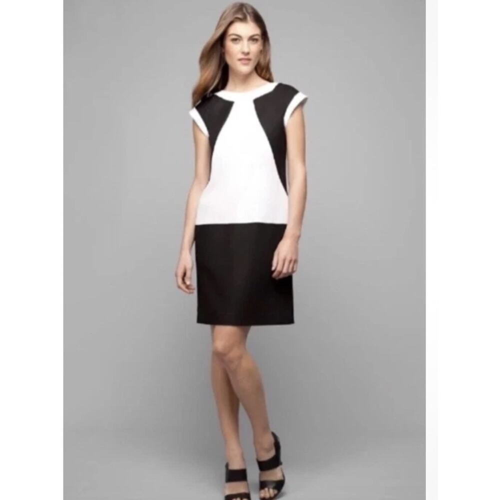LAFAYETTE 148 Dima Black White Colorblock Shift Dress w/pockets sleeveless 8